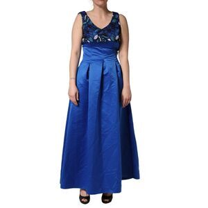 LANACAPRINA Royal Blue Floral Lace Sleeveless Long Gown Women's Dress